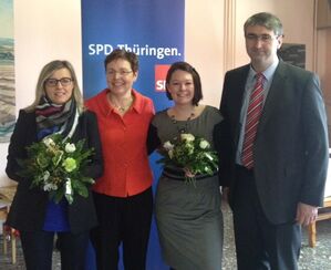 V.l.n.r.: Marion Rosin, Sozialministerin Heike Taubert, Julienne Trempert und SPD Kreisvorsitzender (Foto: SPD SLF-RU)